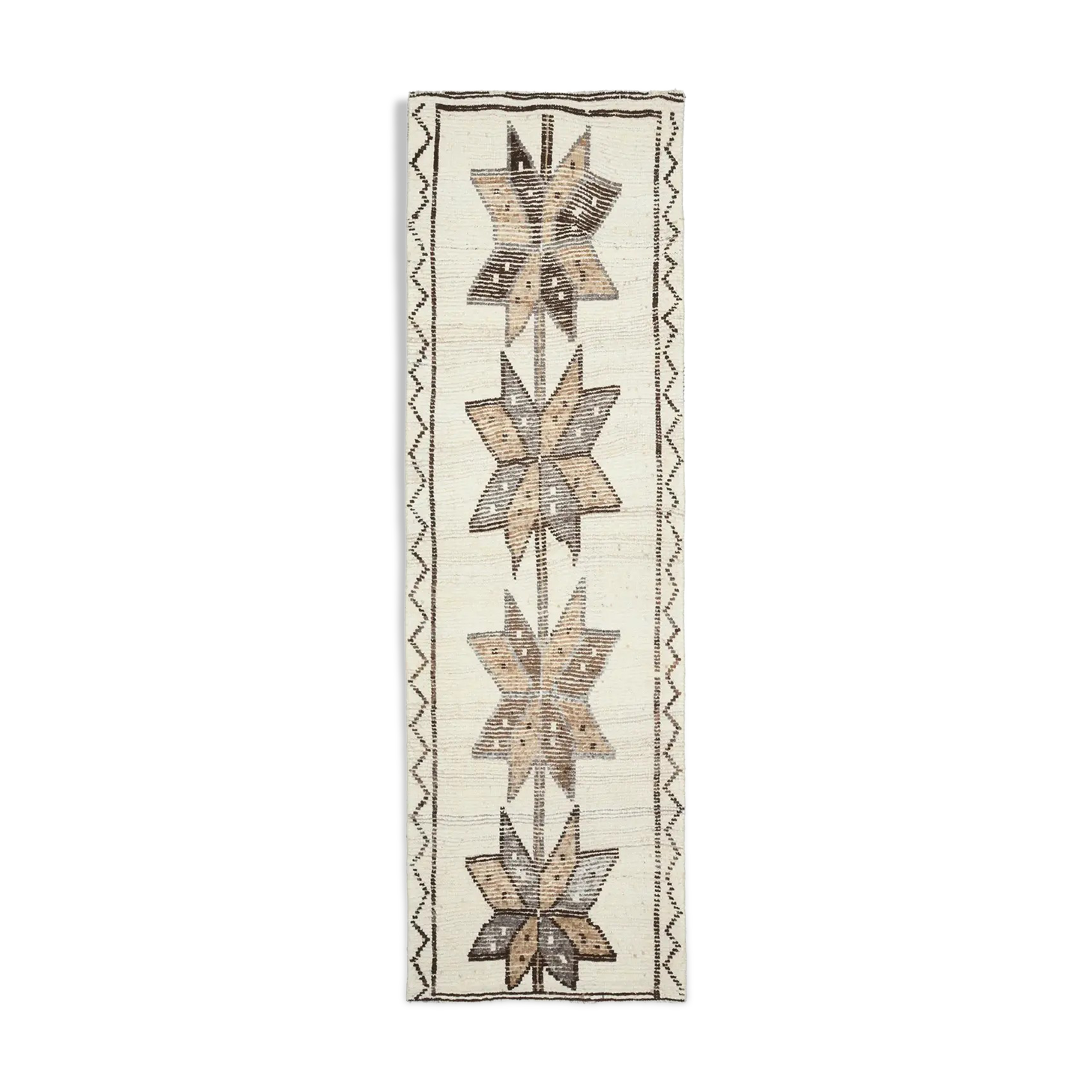 1970s vintage Turkish Oushak handmade wool cotton white runner rug 98x320