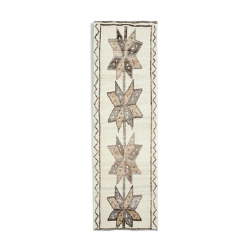 1970s vintage Turkish Oushak handmade wool cotton white runner rug 98x320