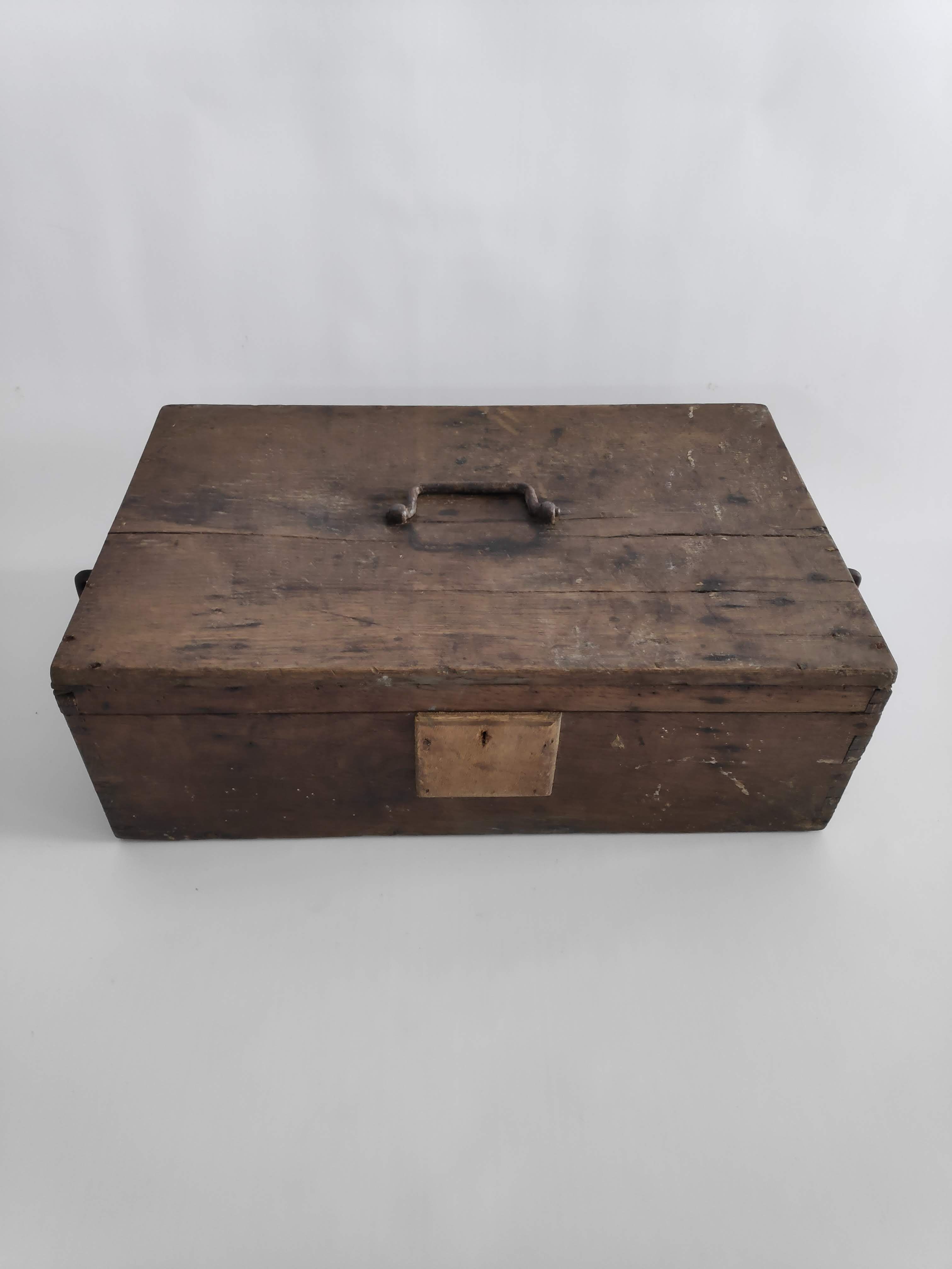 Old rectangular wooden tool case