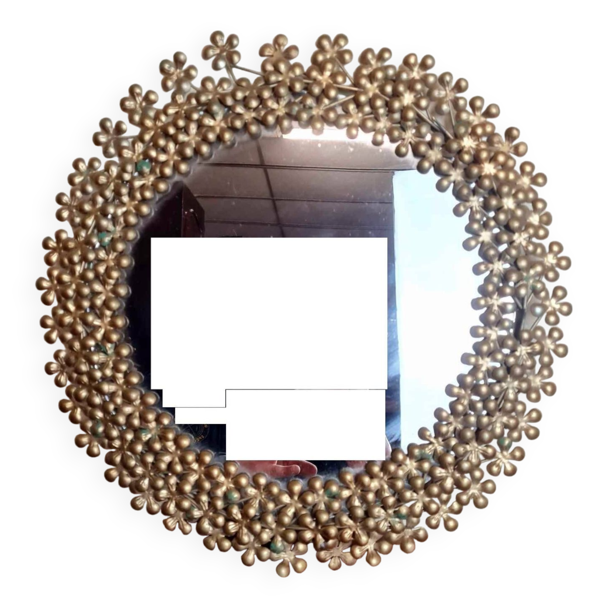 Vintage round mirror in gold metal circa 1950