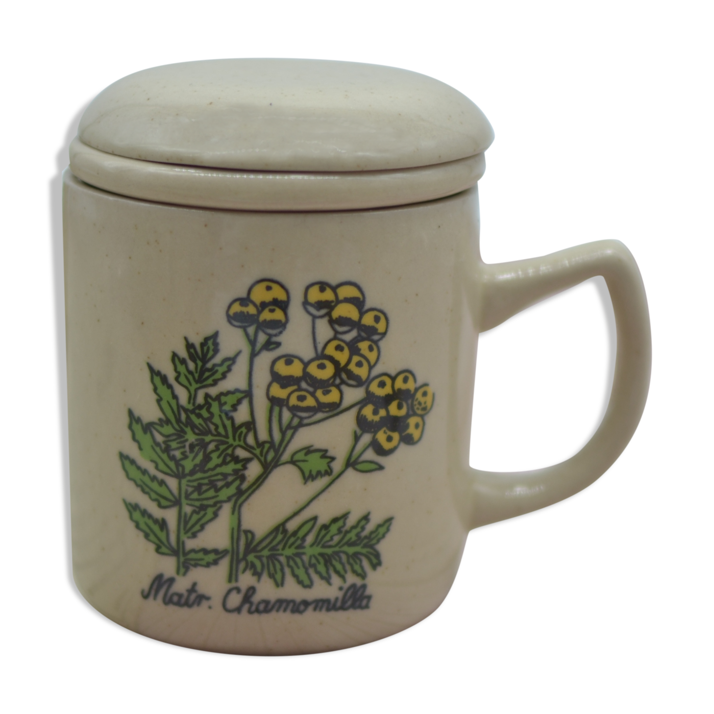 Vintage sandstone tisanière on the theme of chamomile botany