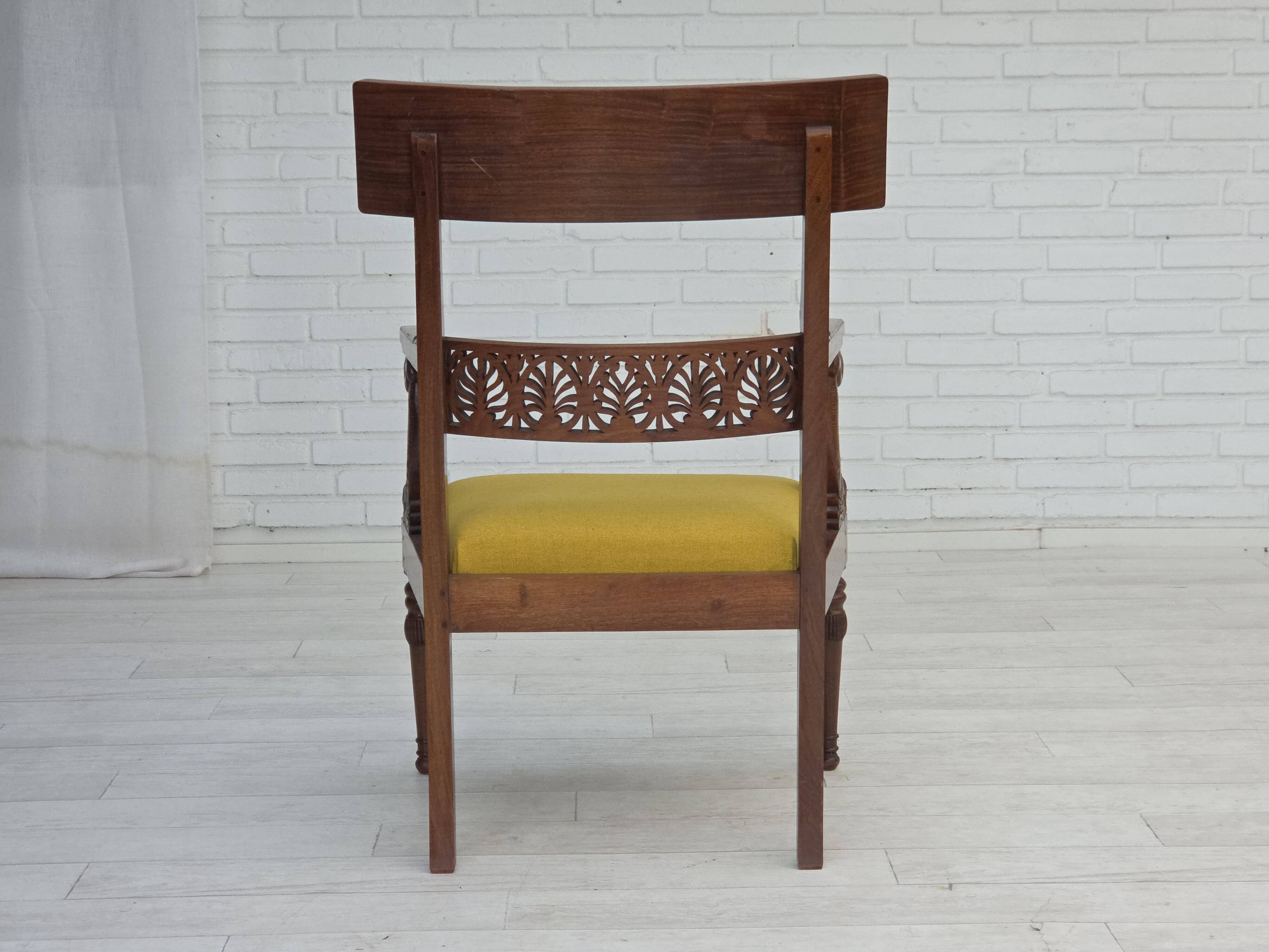 1920-30s, carved wood armchair, design after Georges Jacob, reupholstered.