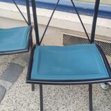 5 Bella folding chairs in steel and petrol blue leather by Maison Cattelan