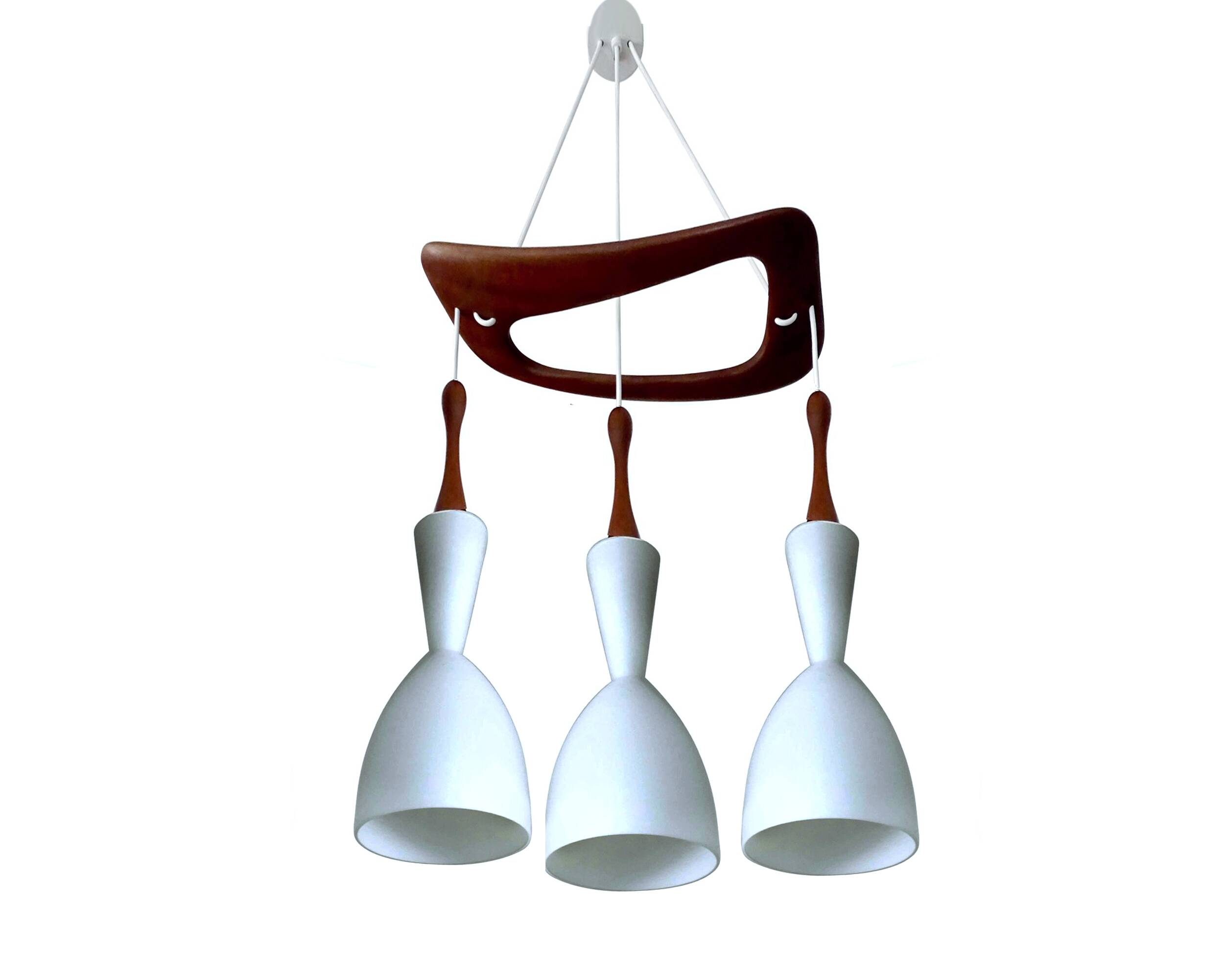 Large Scandinavian Pendant Light, Teak Wood and Glass