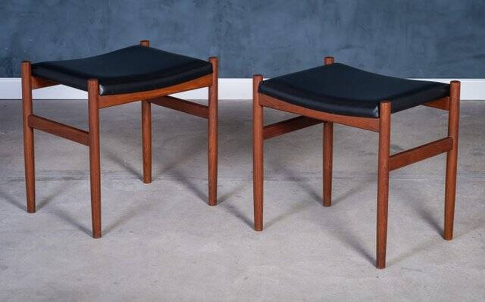 Teak Stools with Black Leather Tops by Spøttrup Møbelfabrik, 1960s, Set of 2