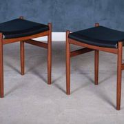 Teak Stools with Black Leather Tops by Spøttrup Møbelfabrik, 1960s, Set of 2