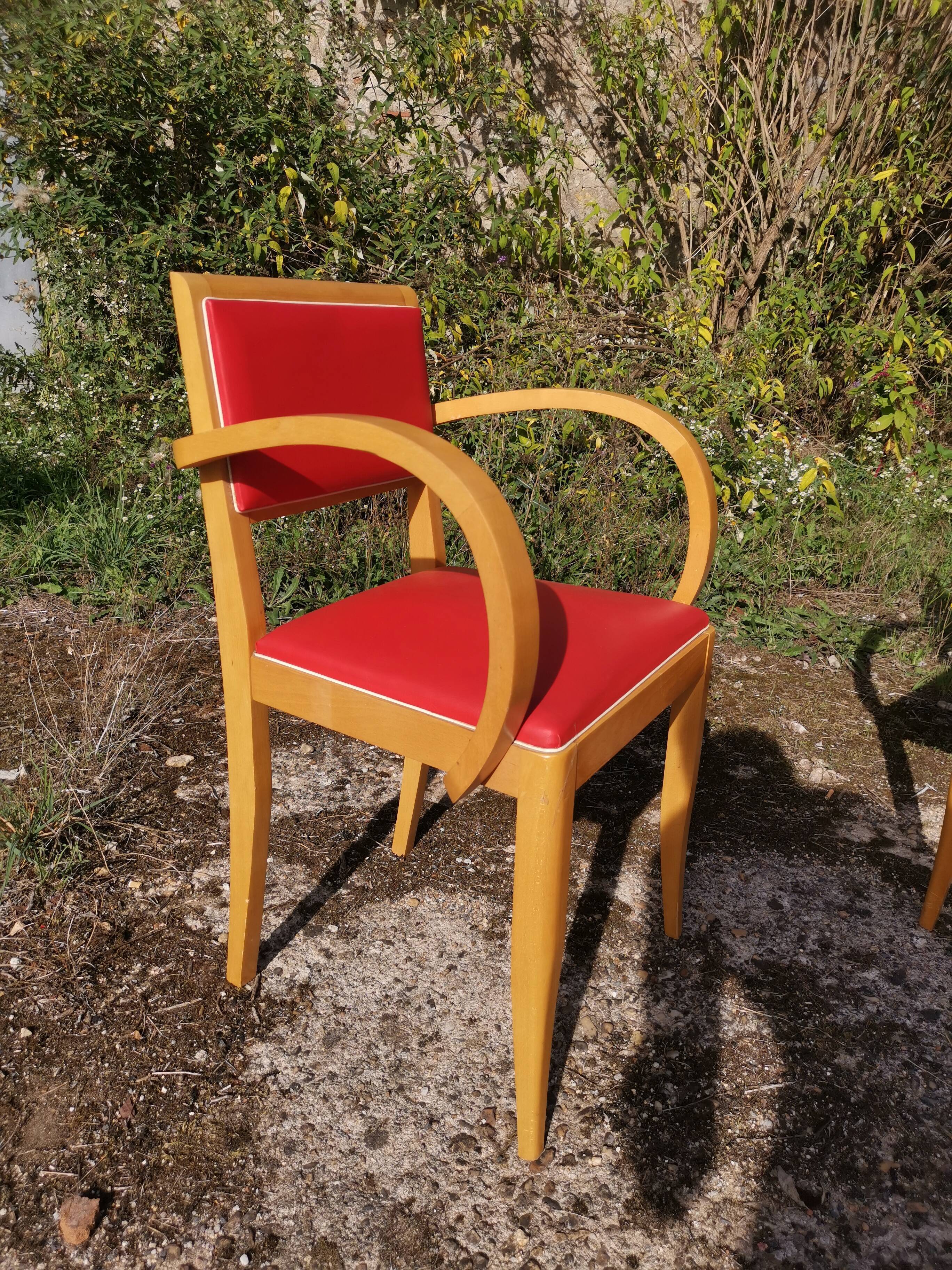 Paire de fauteuil bridge en Skaï rouge