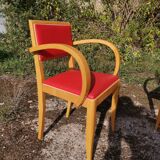 Pair of bridge armchairs in red Skaï