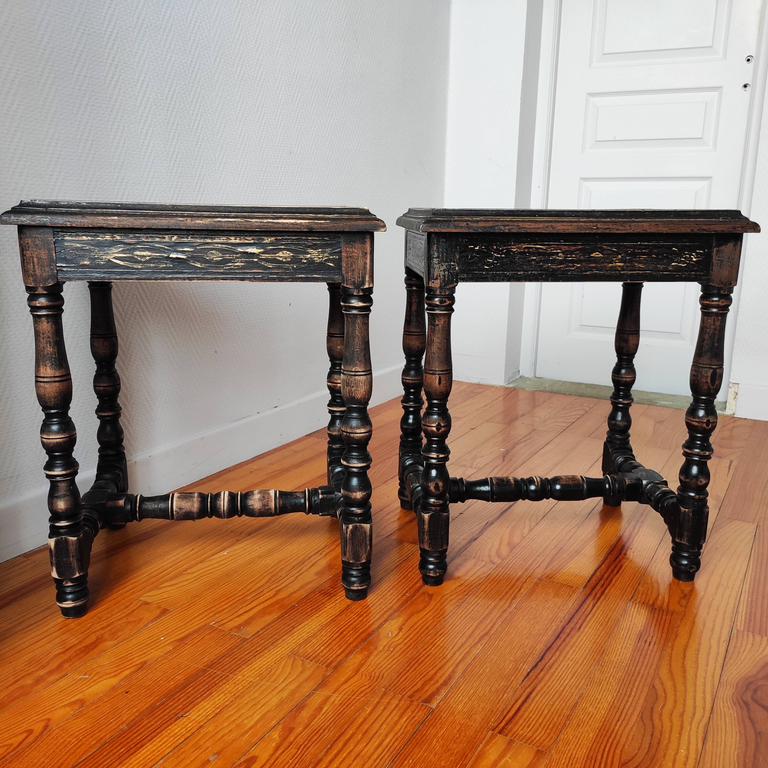 Pair of old Jacobean style sofa ends