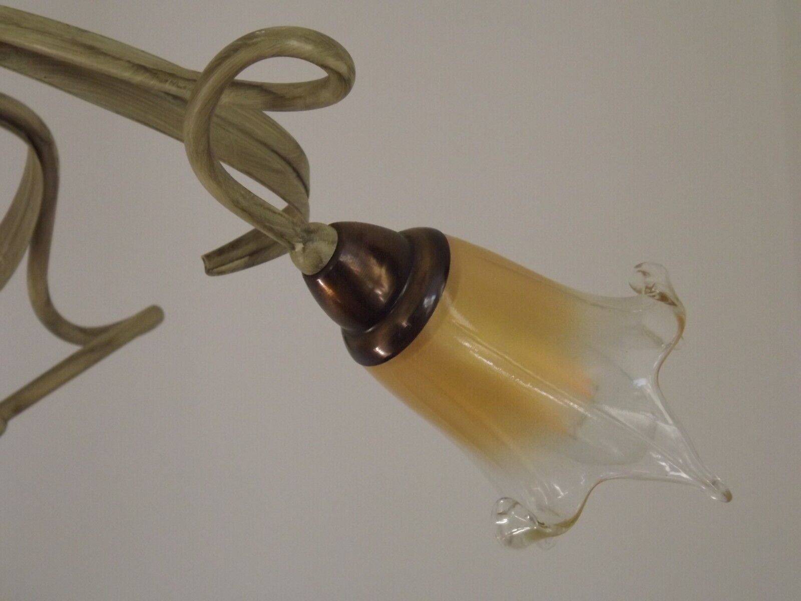 Stunning Italian Vintage 3 Light Tole Chandelier with Blown Glass Shades 4646