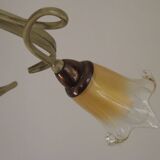 Stunning Italian Vintage 3 Light Tole Chandelier with Blown Glass Shades 4646