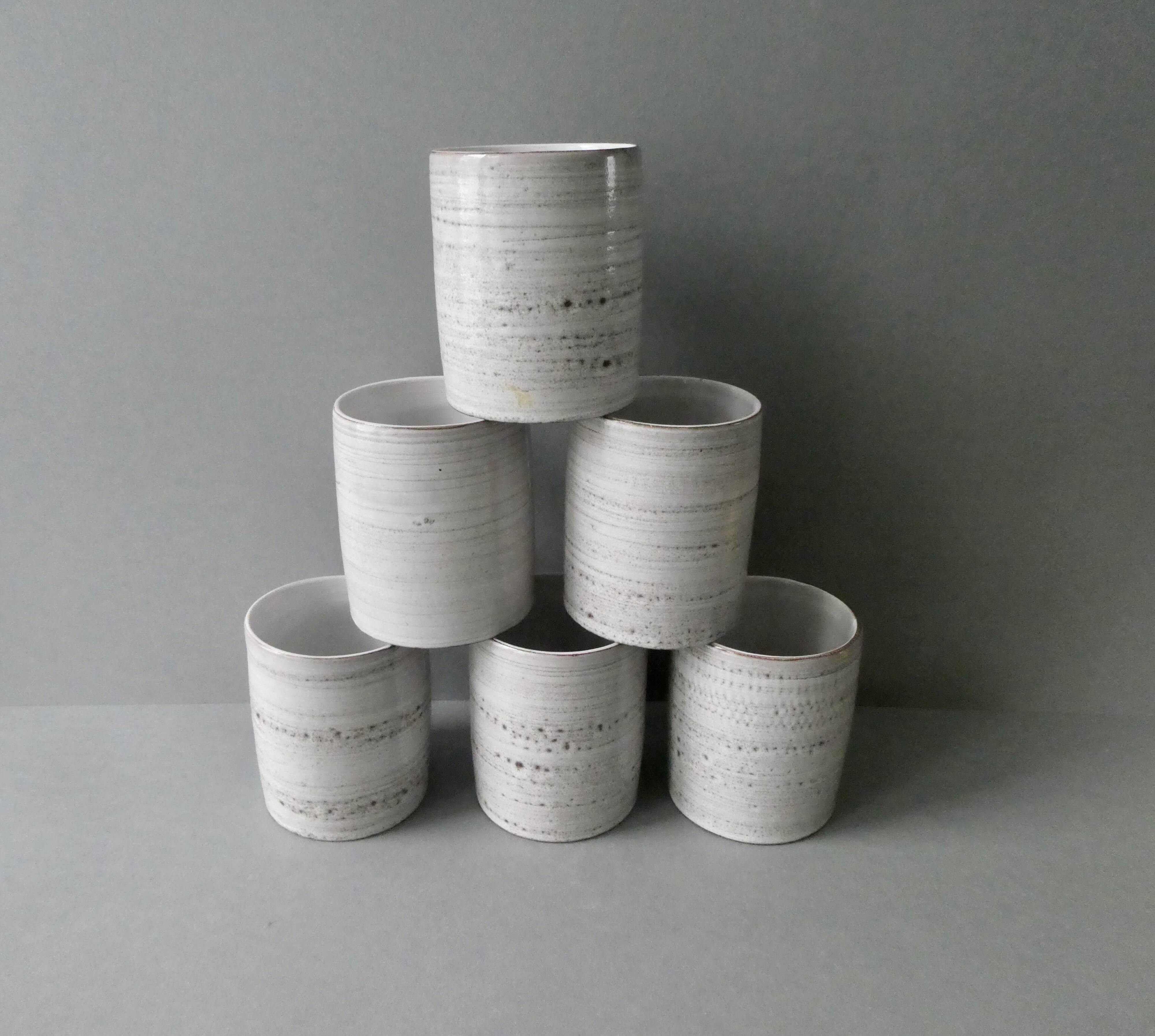 6 ceramic mugs signed Grandjean Jourdan, Vallauris