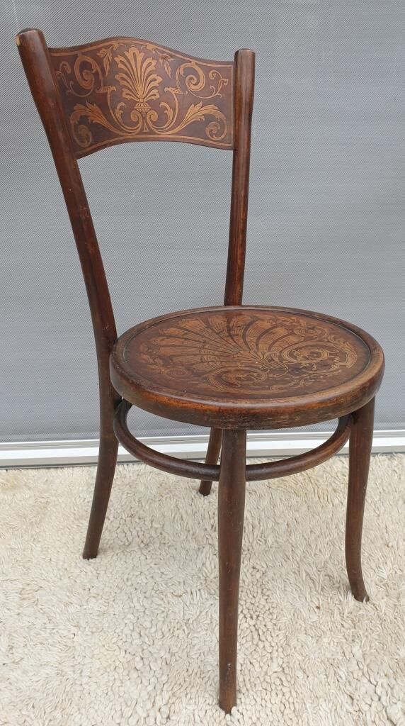 Bistro chair pyroengraved motif 1900 Art Nouveau