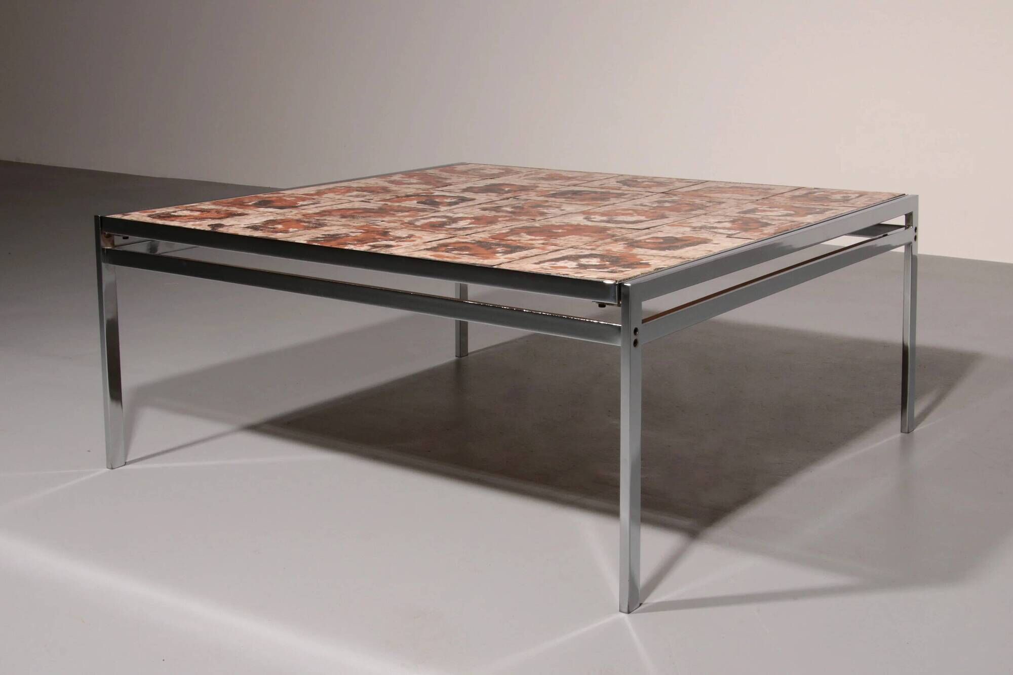 Coffee table in chrome-plated frame and ceramic tiles, Denmark, 1970s