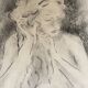 Charcoal painting signed portrait of woman combing her hair
