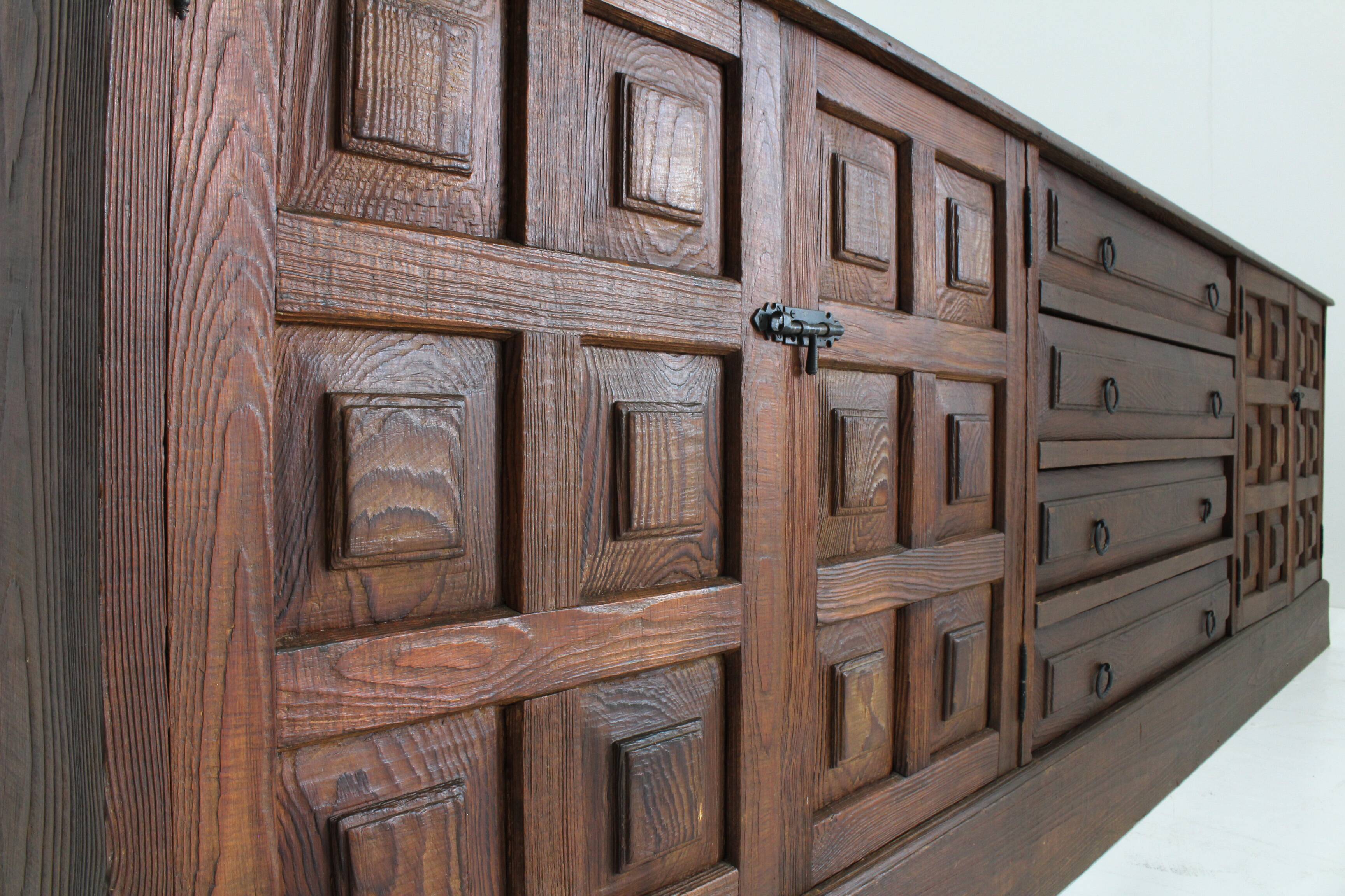 Vintage Brutalist Sideboard solid wood , Spain 1970s