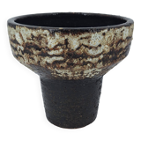 Modernist brutalist standing vase chamotte stoneware shaded brown, ocher, ivory Scandinavian design 1970
