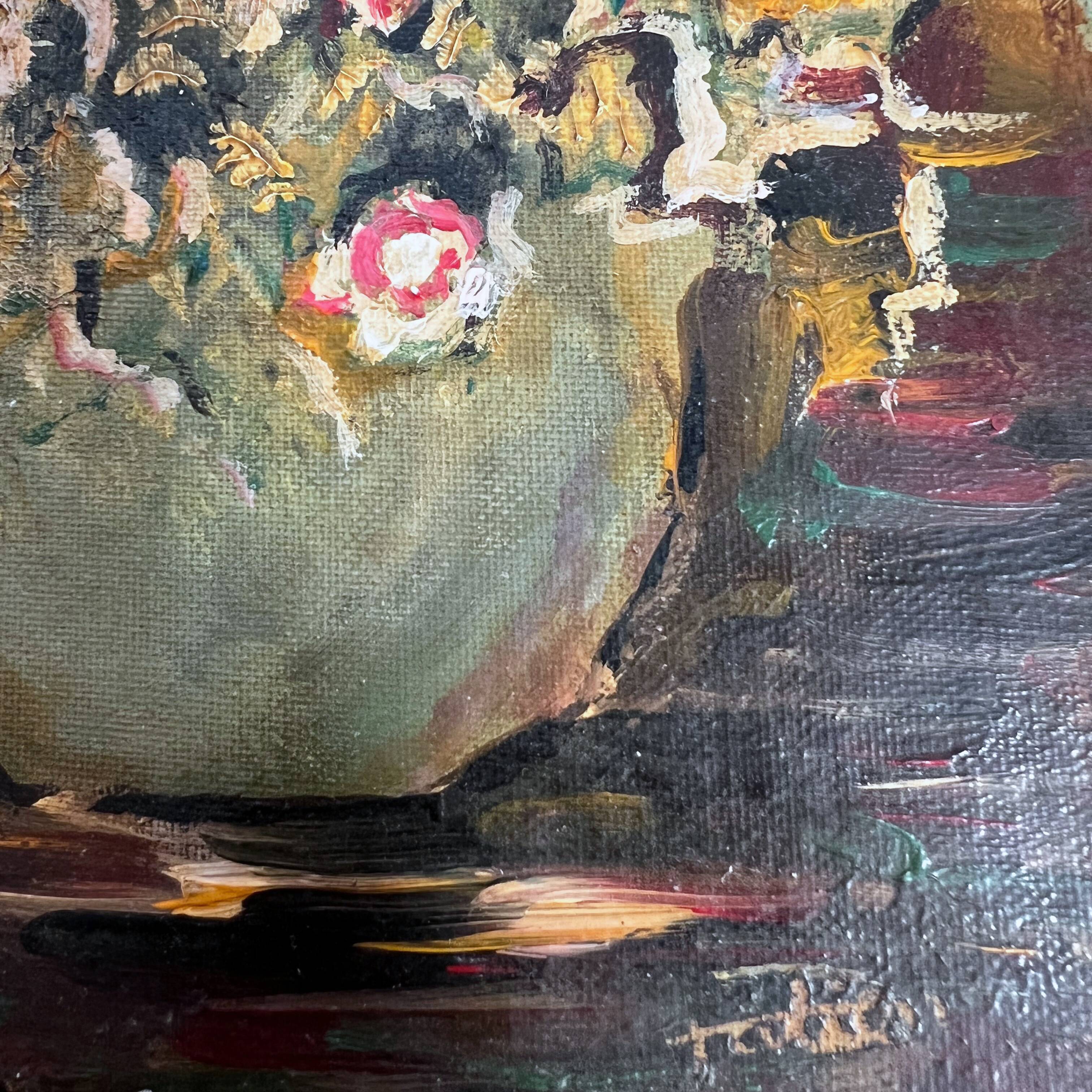 Painting vase with bouquet of flowers