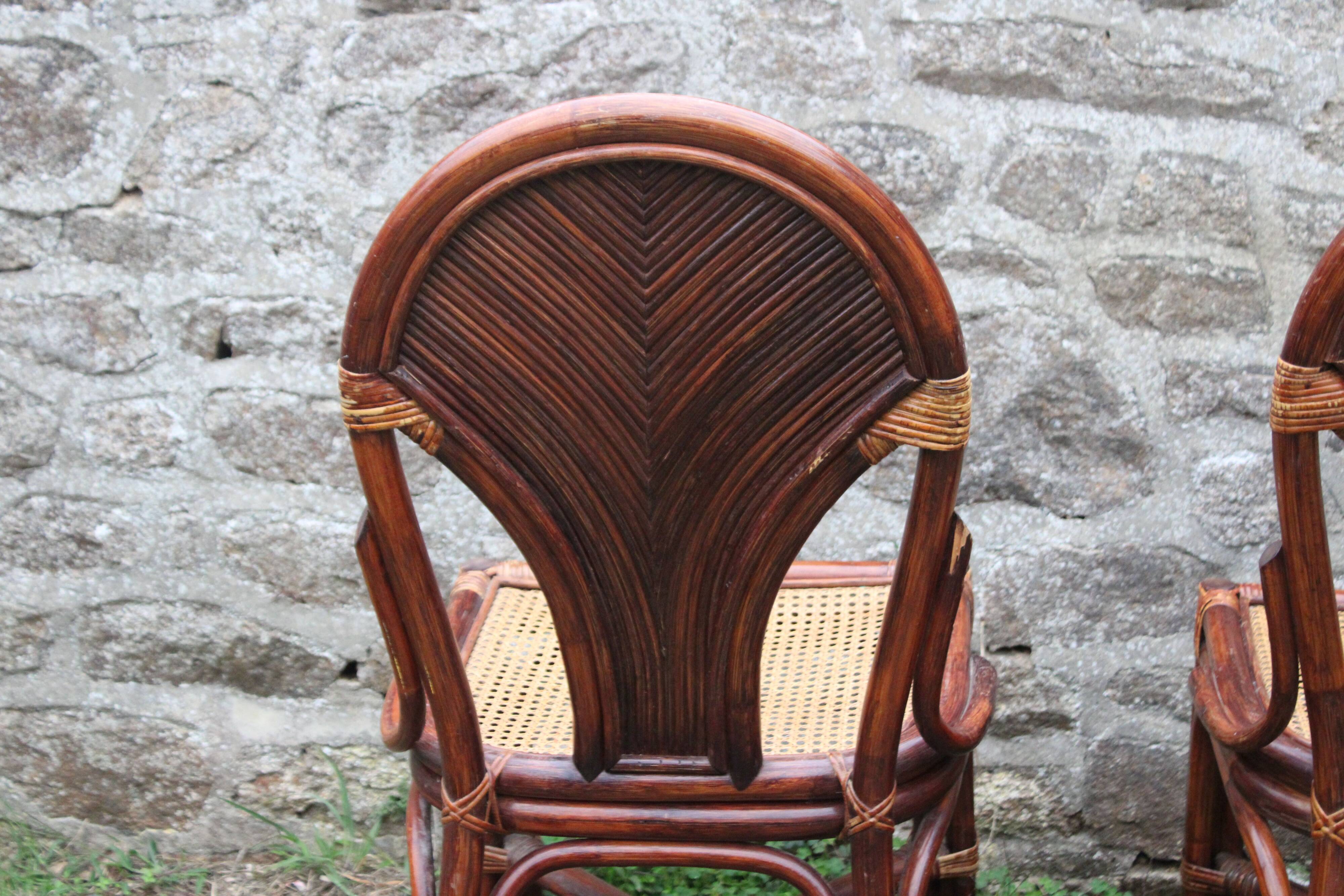 Lot de 2 chaises vintage en rotin avec assise cannage