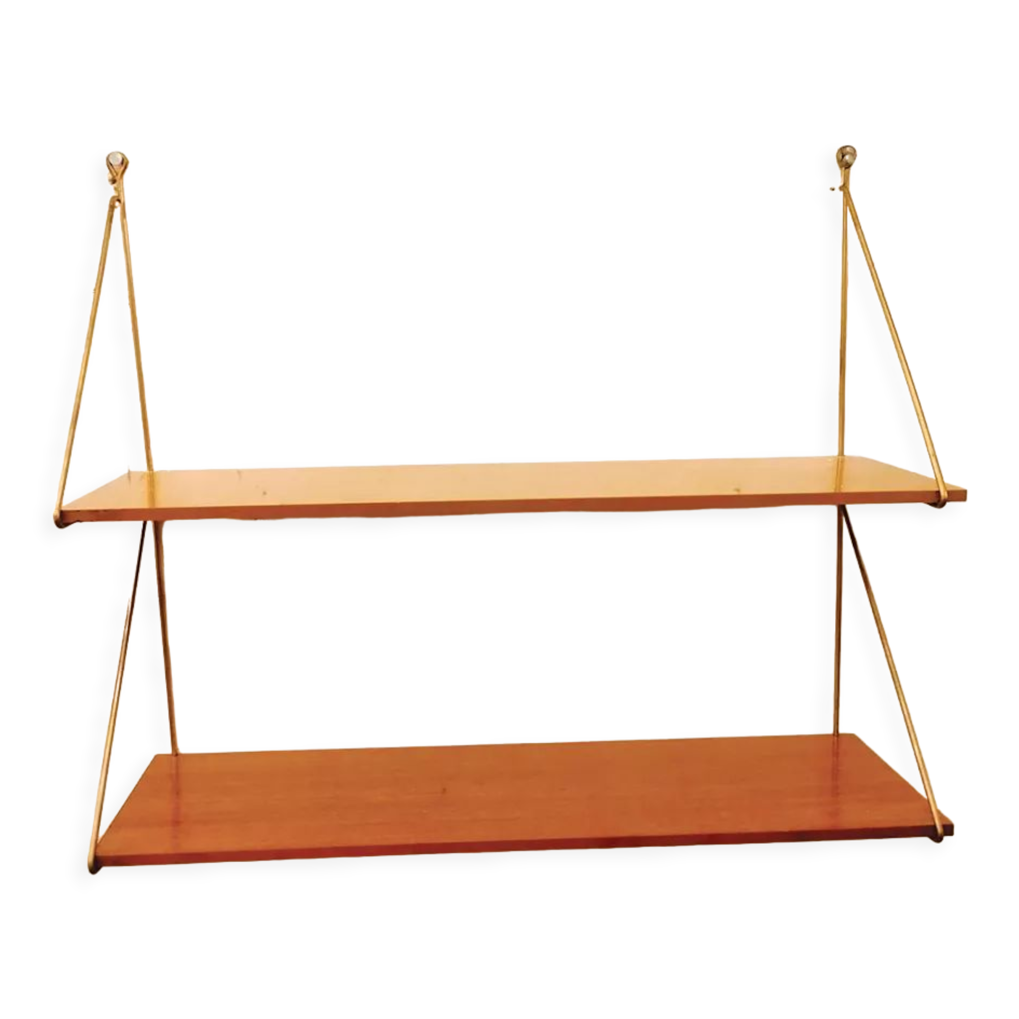 Modular shelves, laminated wood, gilded metal, 1960
