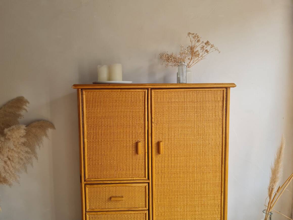 Vintage rattan wardrobe