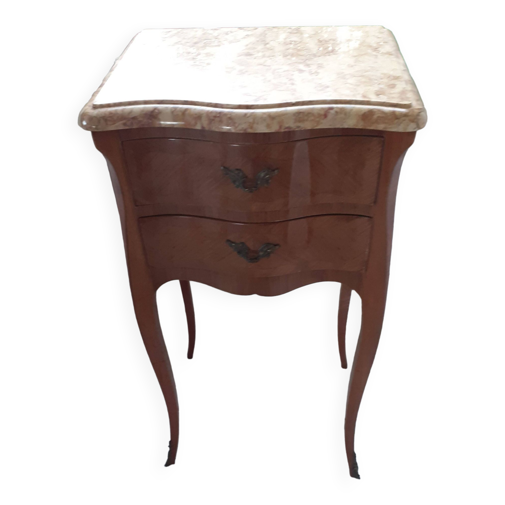 Rosewood nightstand. Marble top. 2 Drawers.