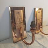 Two wall lights and matching alarm clock in rose mirrored glass