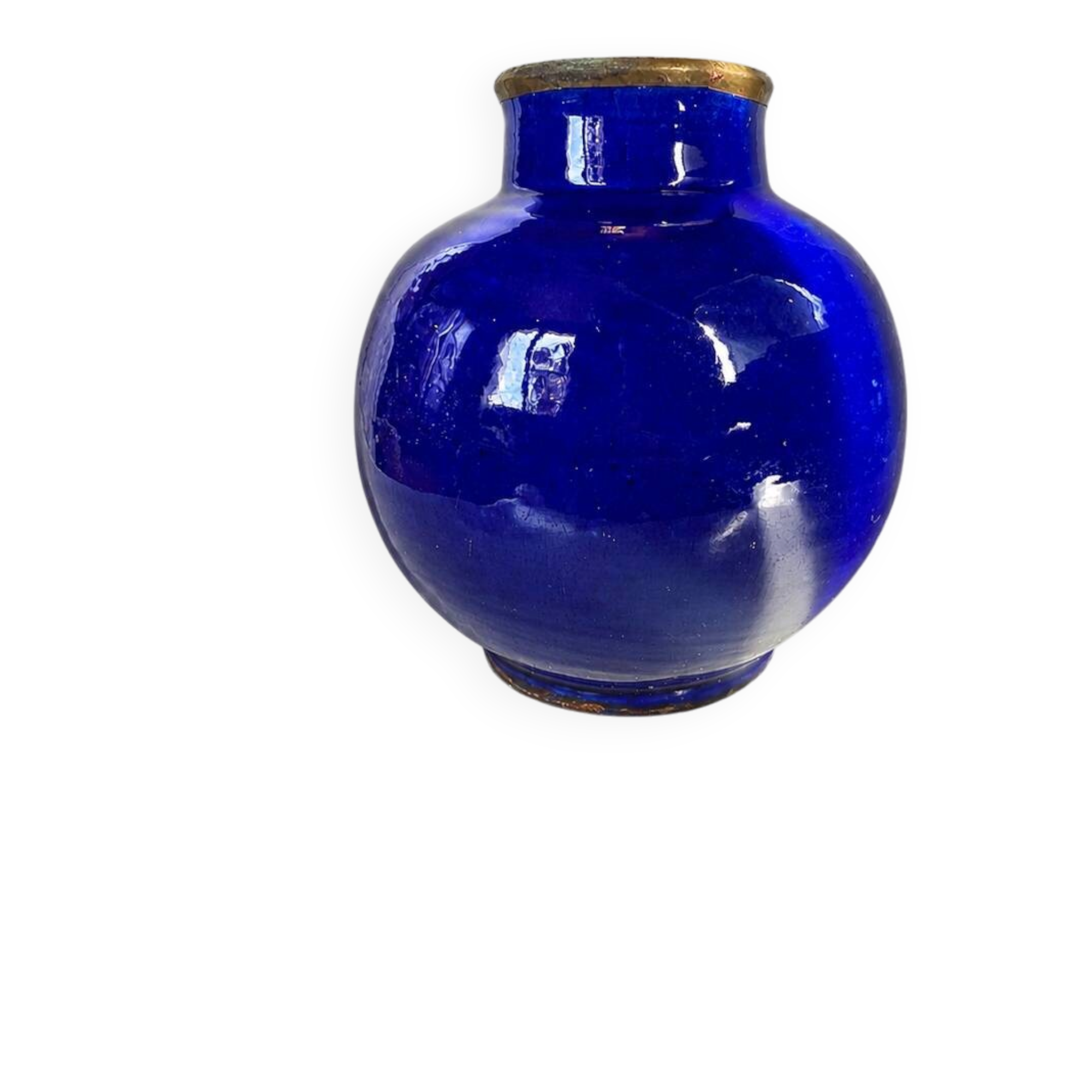 Vase boule bleu cobalt émaillé vintage