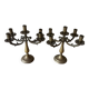 Pair of large 5-light candlesticks in patinated brass, classical style.