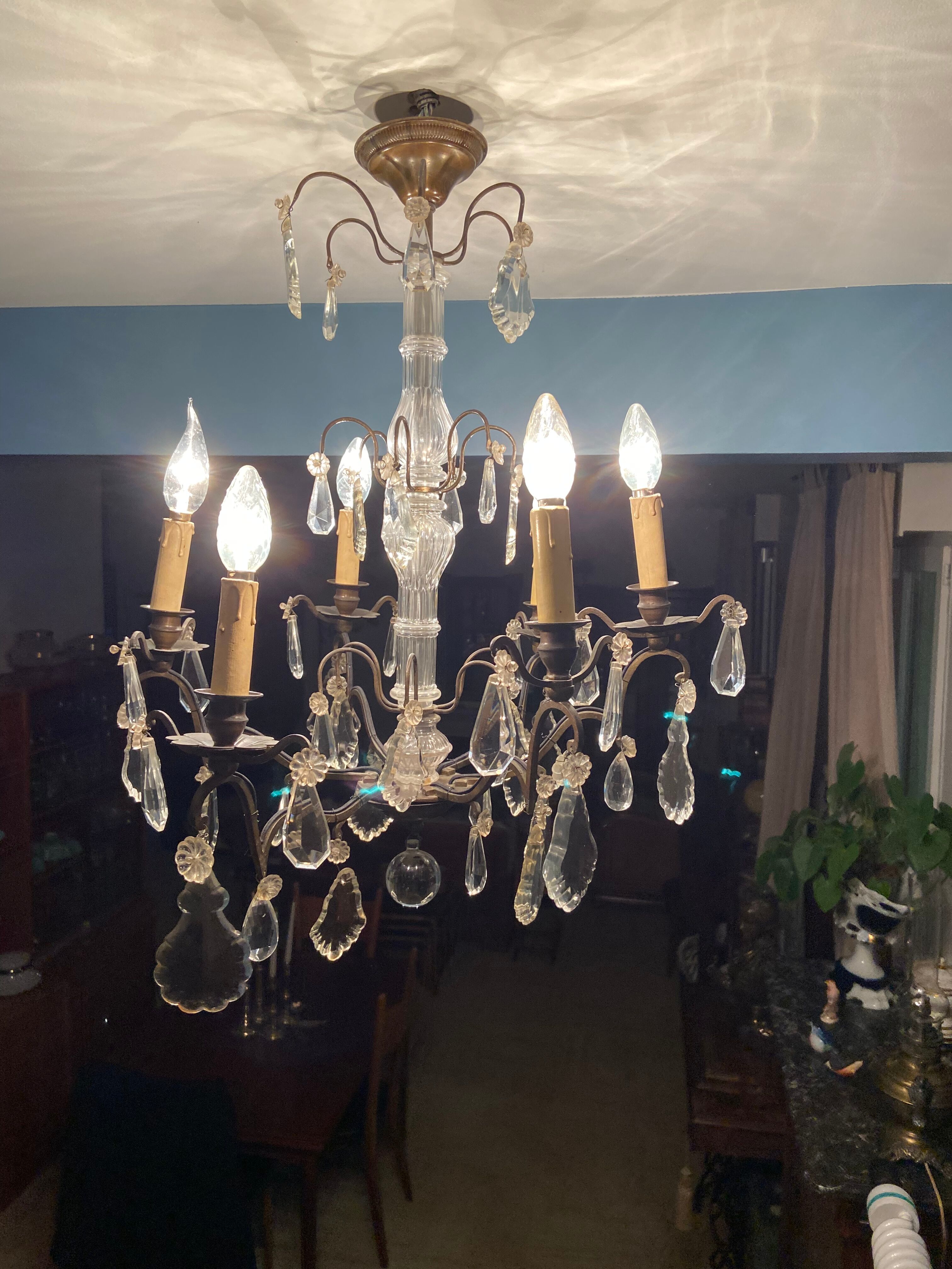 Grapevine chandelier NINETEENTH bronze and crystal