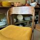 Chaise Baumann modèle "Traîneau" en bois foncé et coton ocre