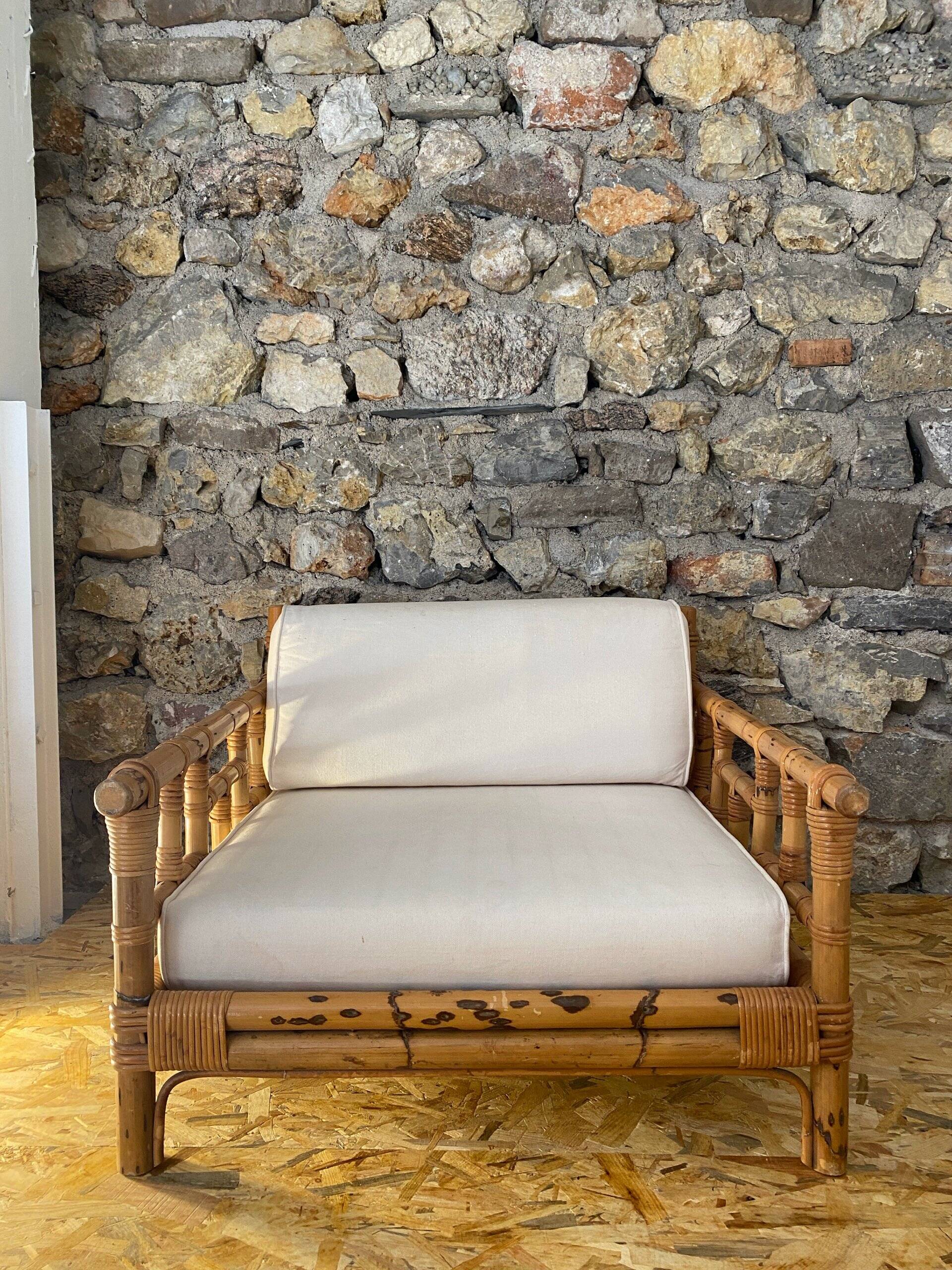 Vivai Del Sud rattan living room set: sofa, 2 armchairs and 1 coffee table