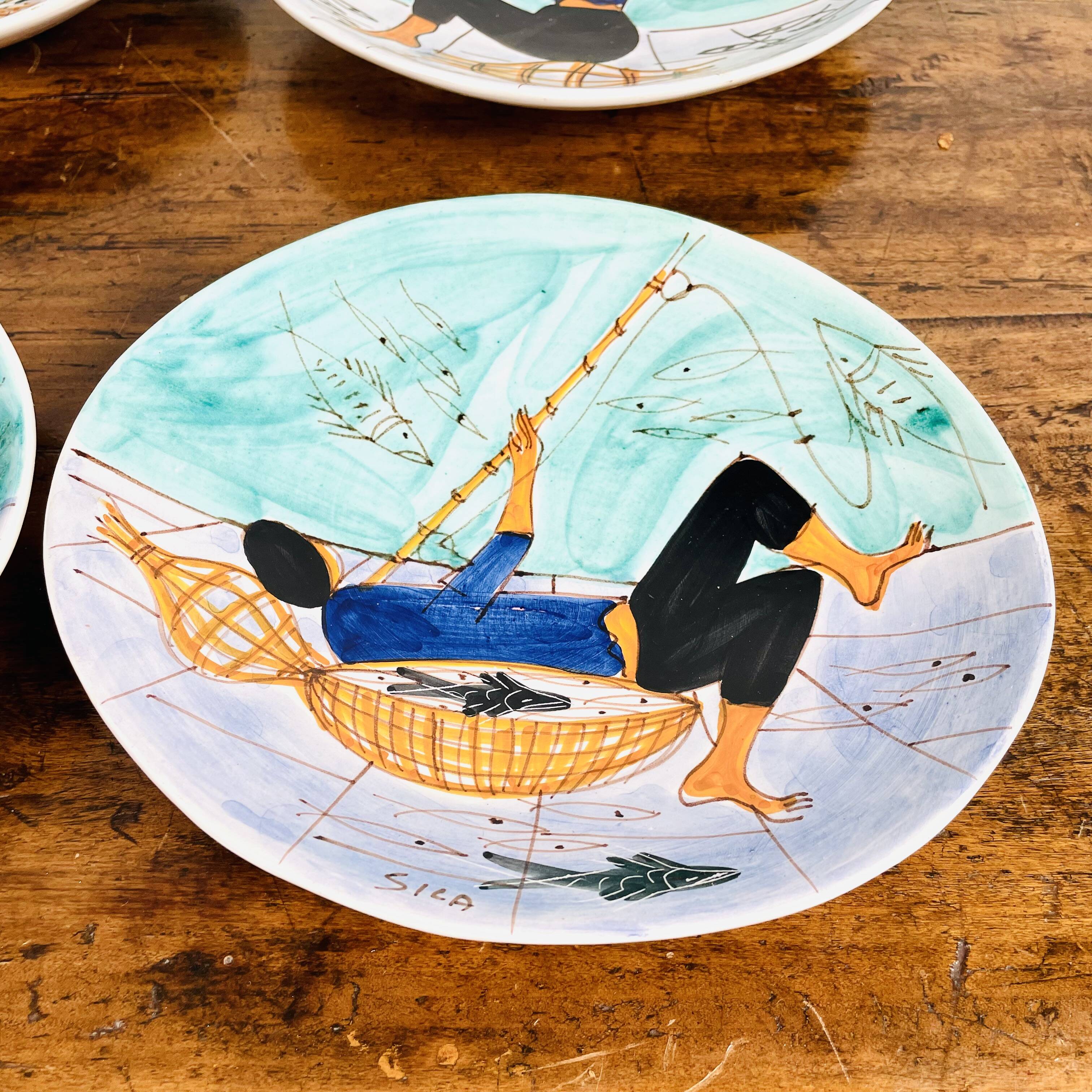 Magnificent set of 5 plates and 1 dish by Cesare Sartori for Sica.