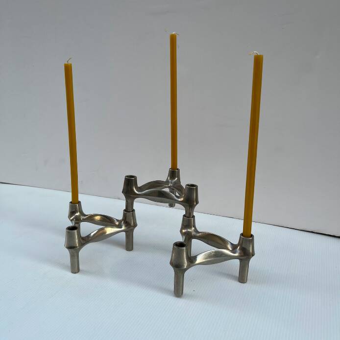 Vintage Stoffnagel candle holders in chrome steel