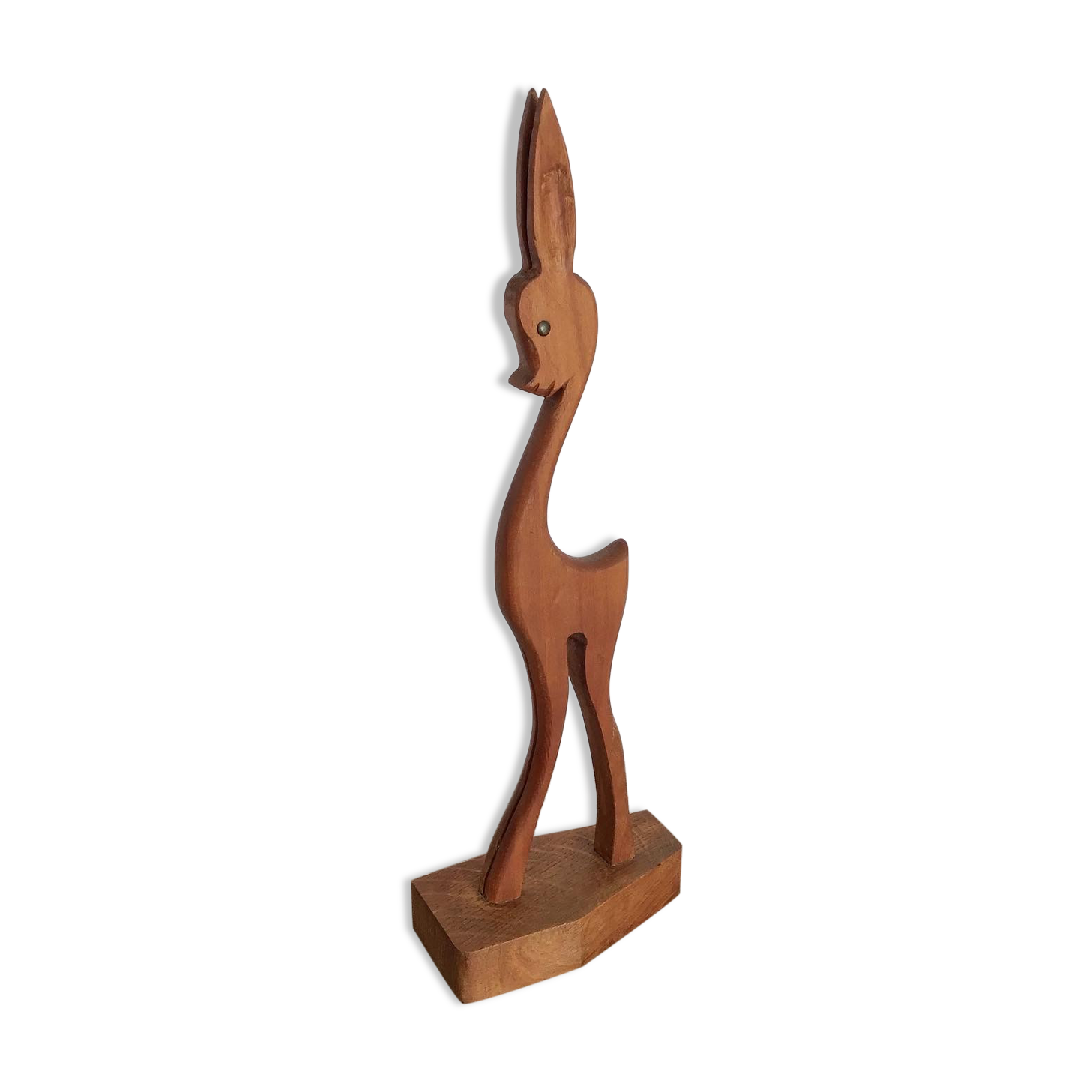 Vintage statuette in wood fawn stylized doe