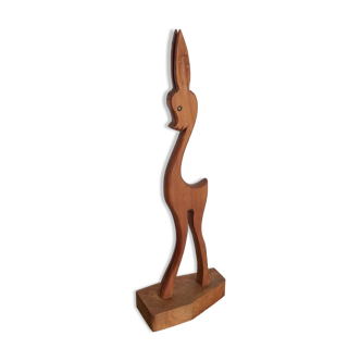 Vintage statuette in wood fawn stylized doe