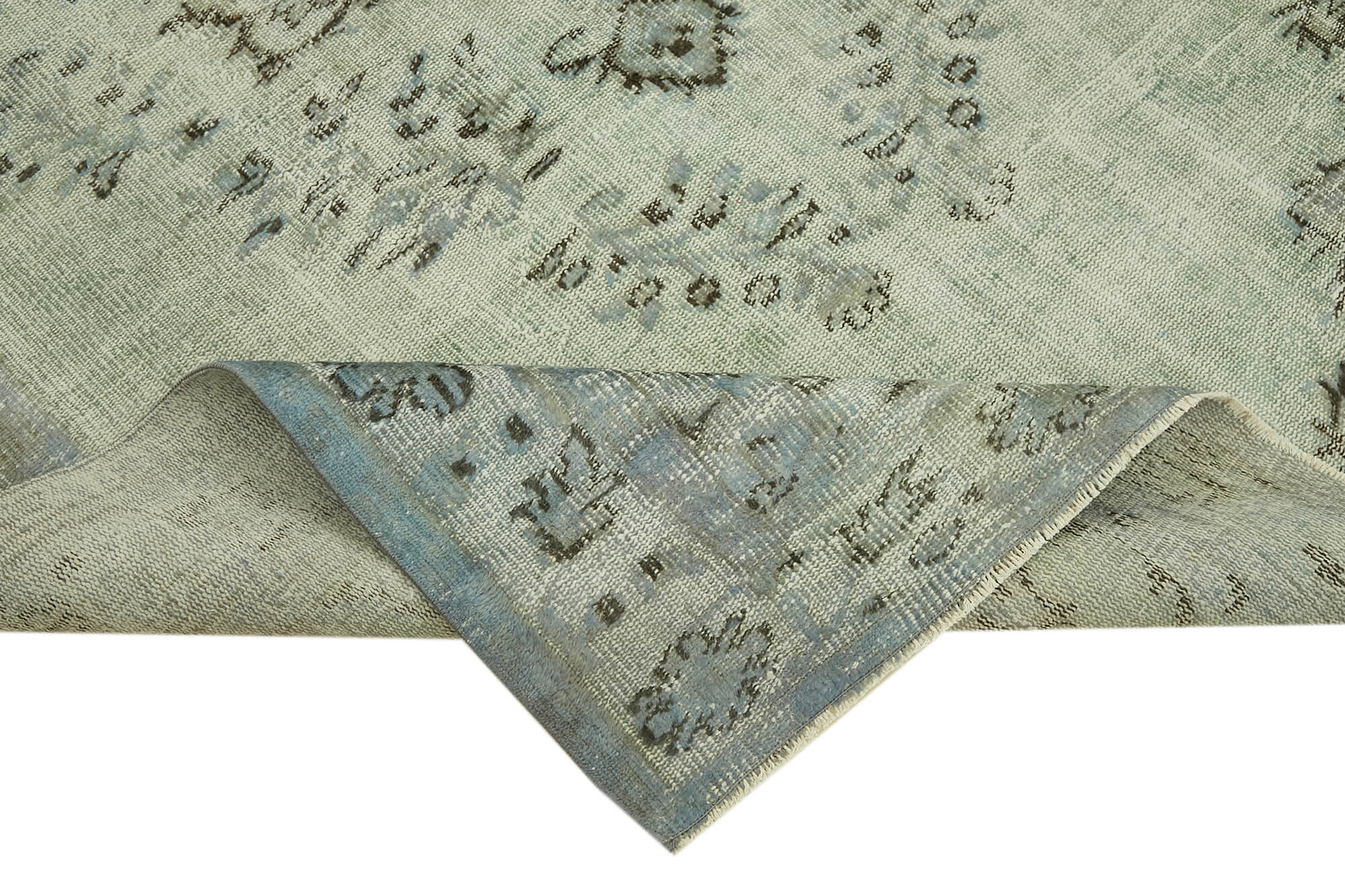 Handmade distressed anatolian 1980s 169 cm x 269 cm blue rug