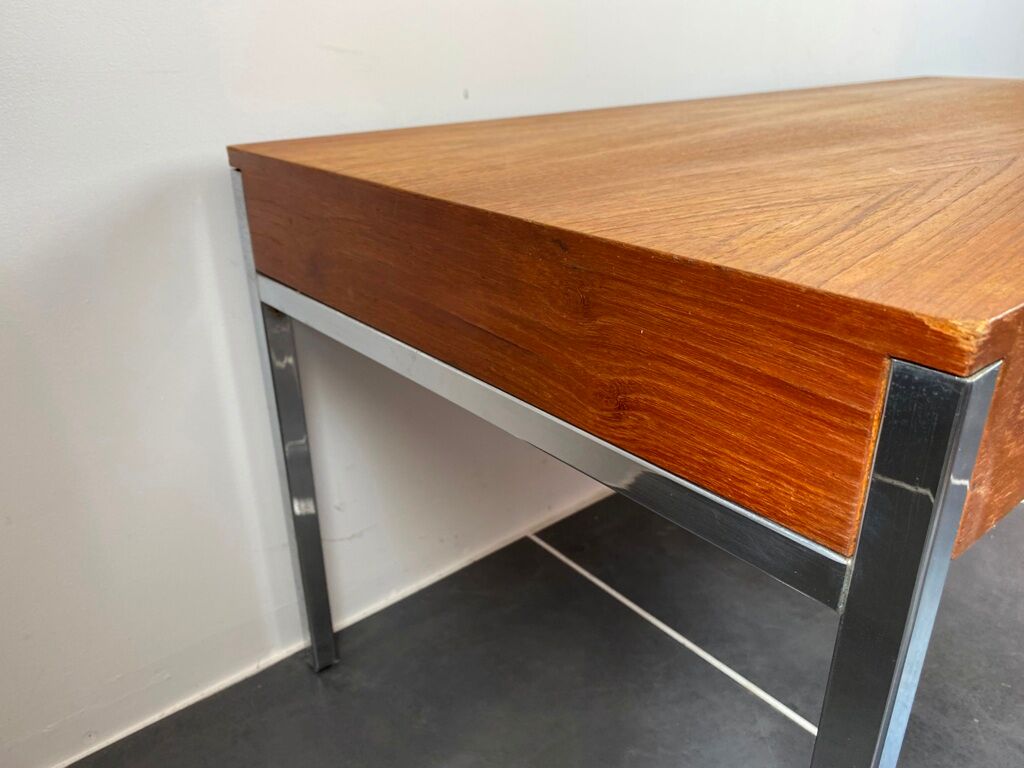 Table basse teck scandinave pieds chromés vintage 1960