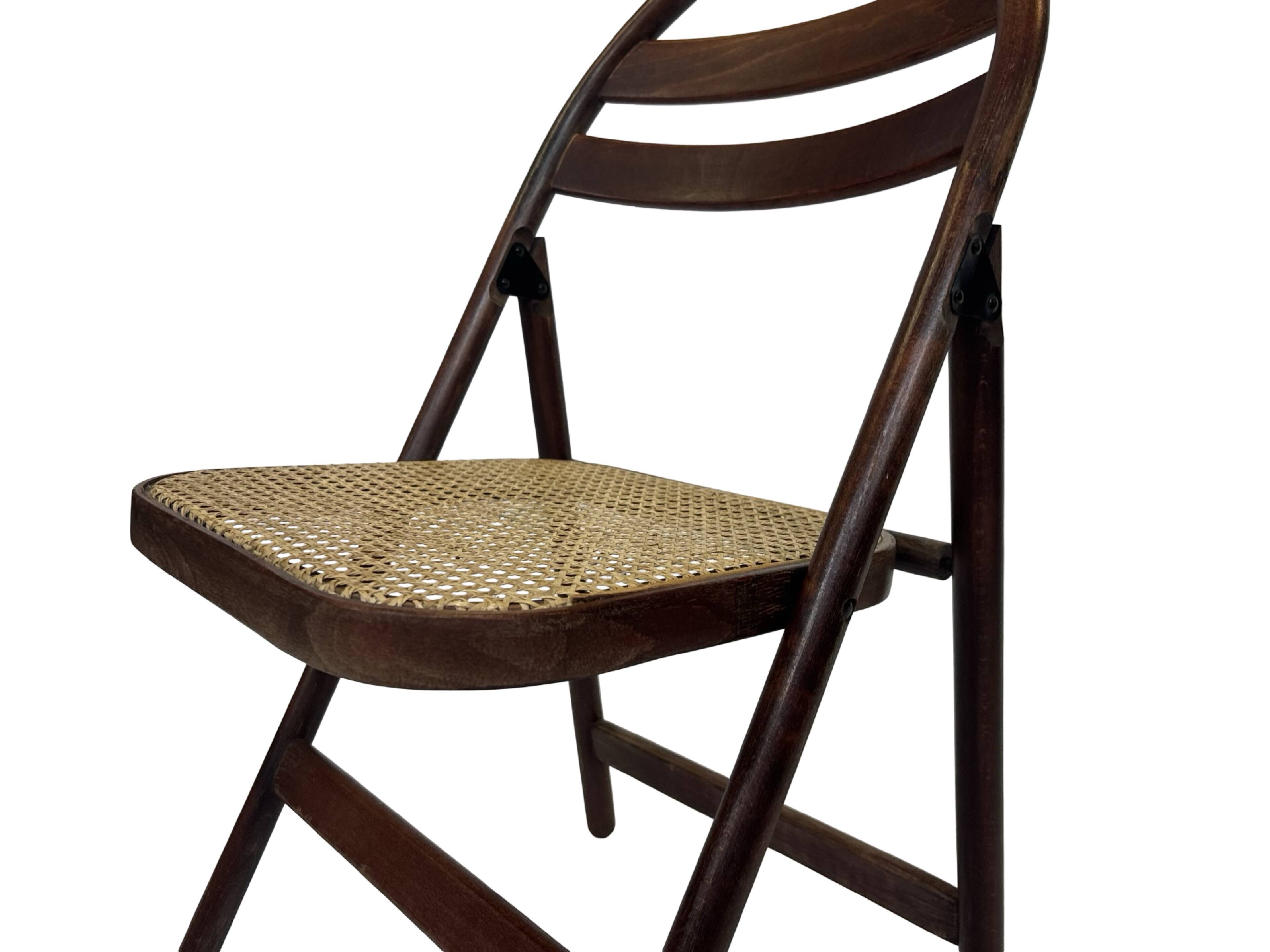 Vintage wooden folding chair with webbing seat 60s minimalist design
