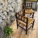 Pair of corner armchairs paillés in turned wood antique multicolored seat