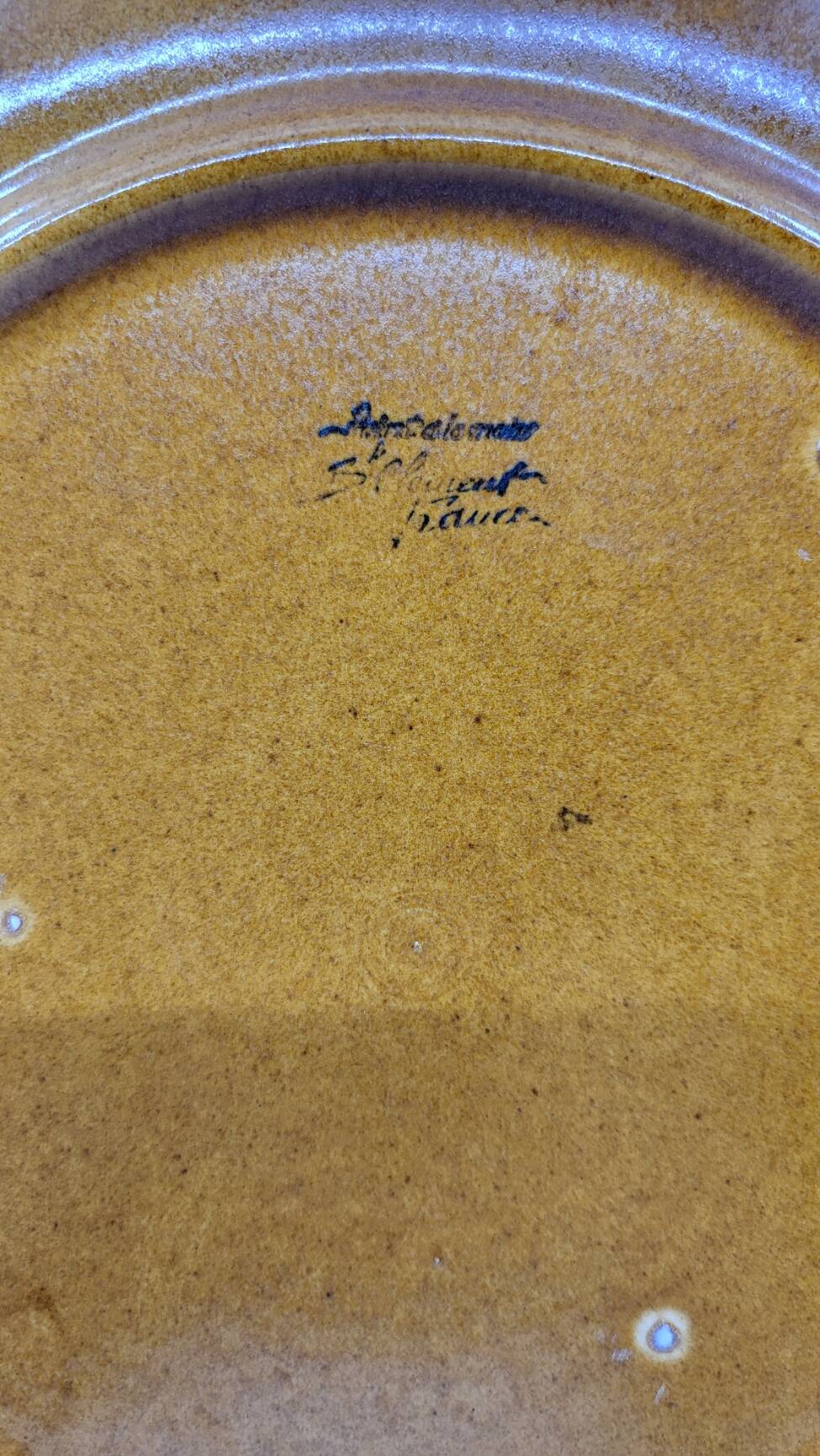 St Clément plates in French slip, orange and red decor Vintage