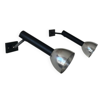 Pair of vintage wall lights, chrome and matte black metal, France 1960
