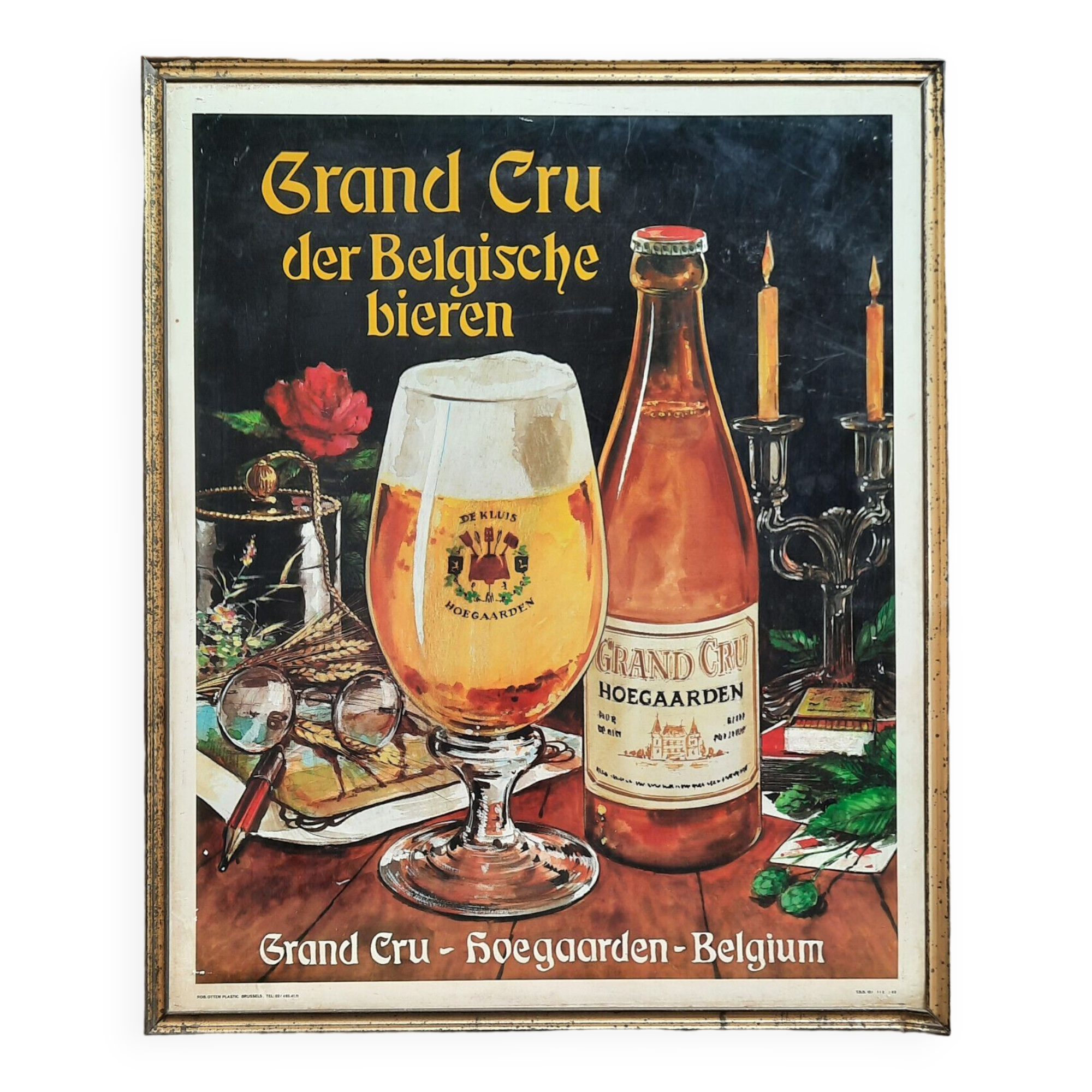 Old sheet metal plate "Hoegaarden grand cru beer" 33x40cm 60's