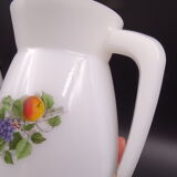 Pitcher or broc in opaline Arcopal fruit décor 1970