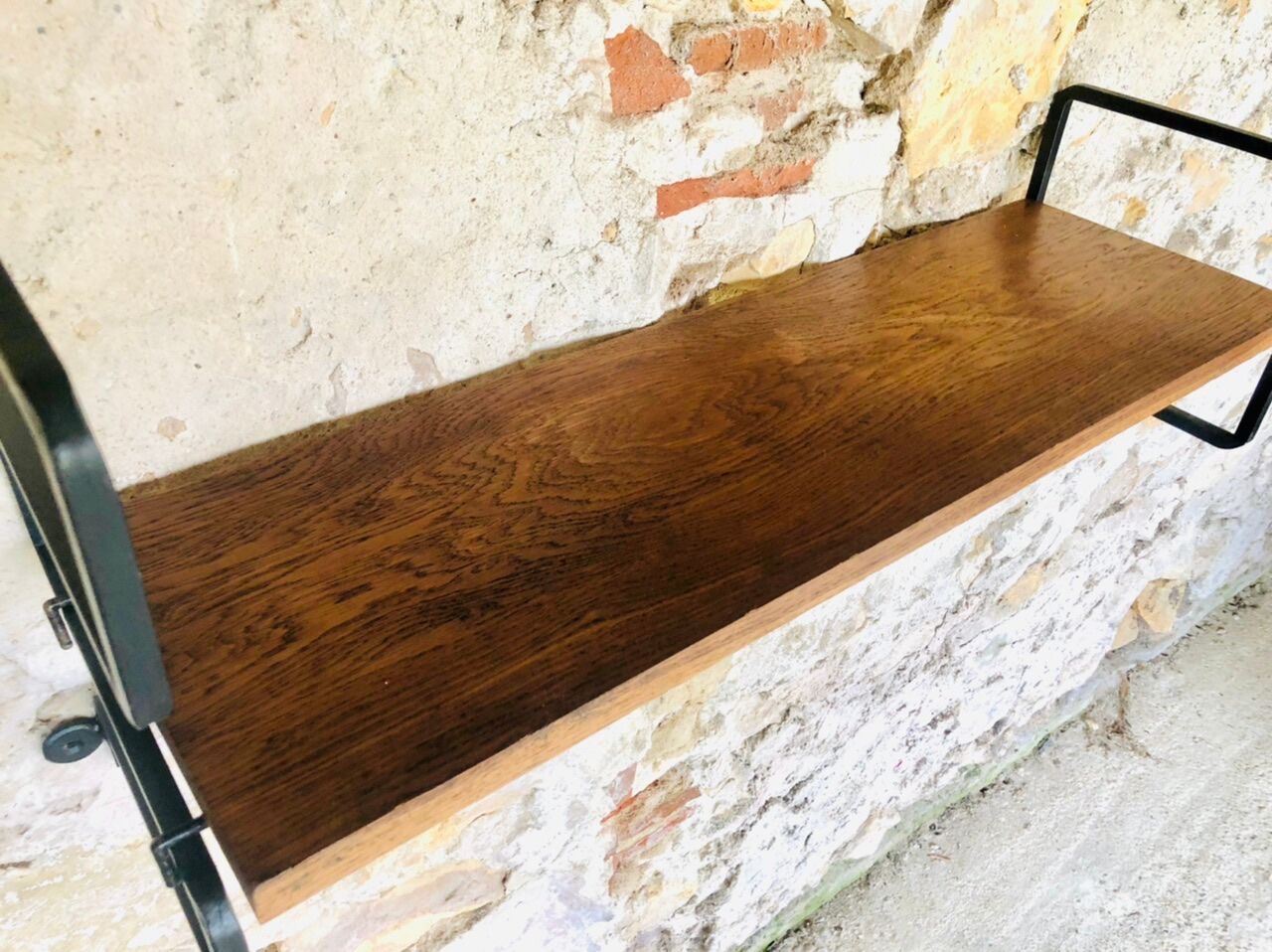 Vintage metal and wood wall shelf, Scandinavian circa 60