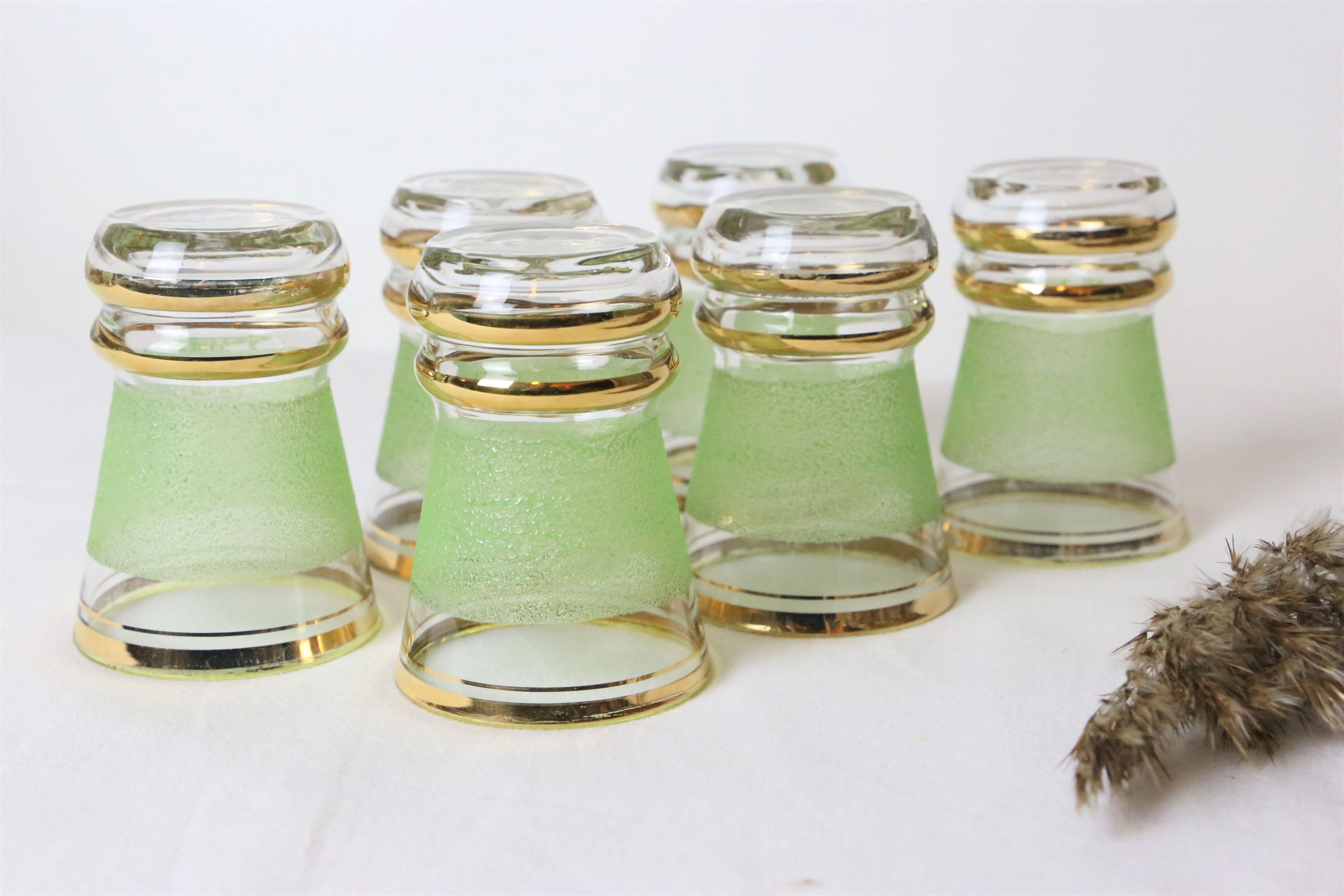 Set of 6 vintage glasses, granite and gold, vintage, authentic, 70s