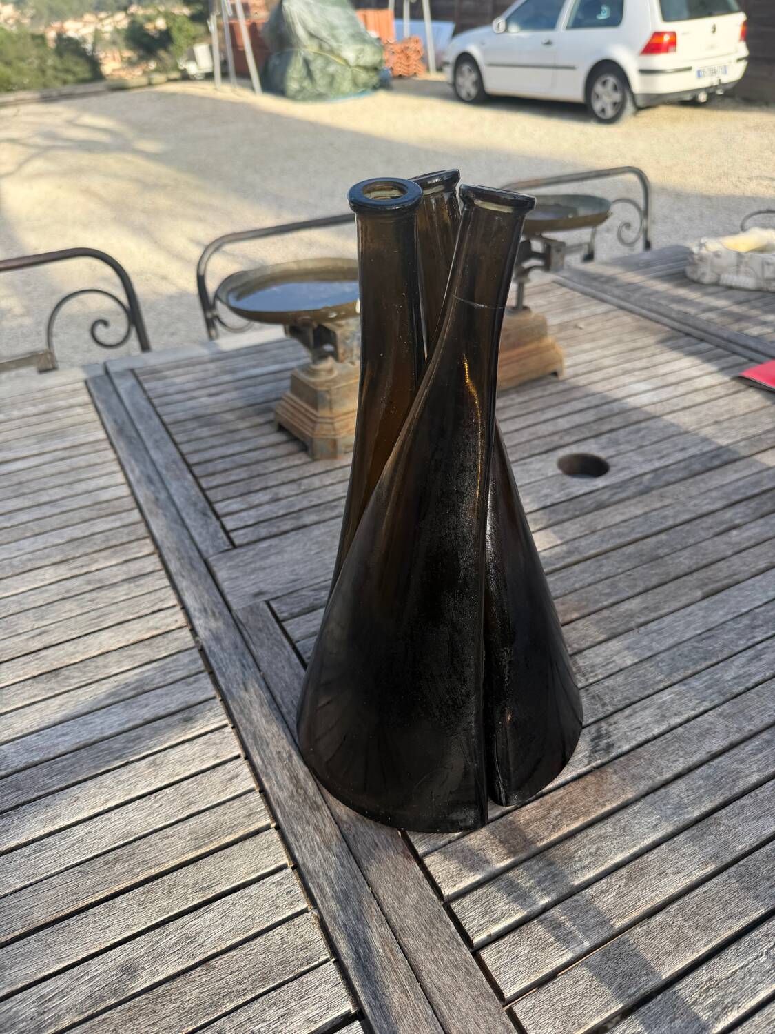 Set of 3 intertwined vases Design - smoked glass