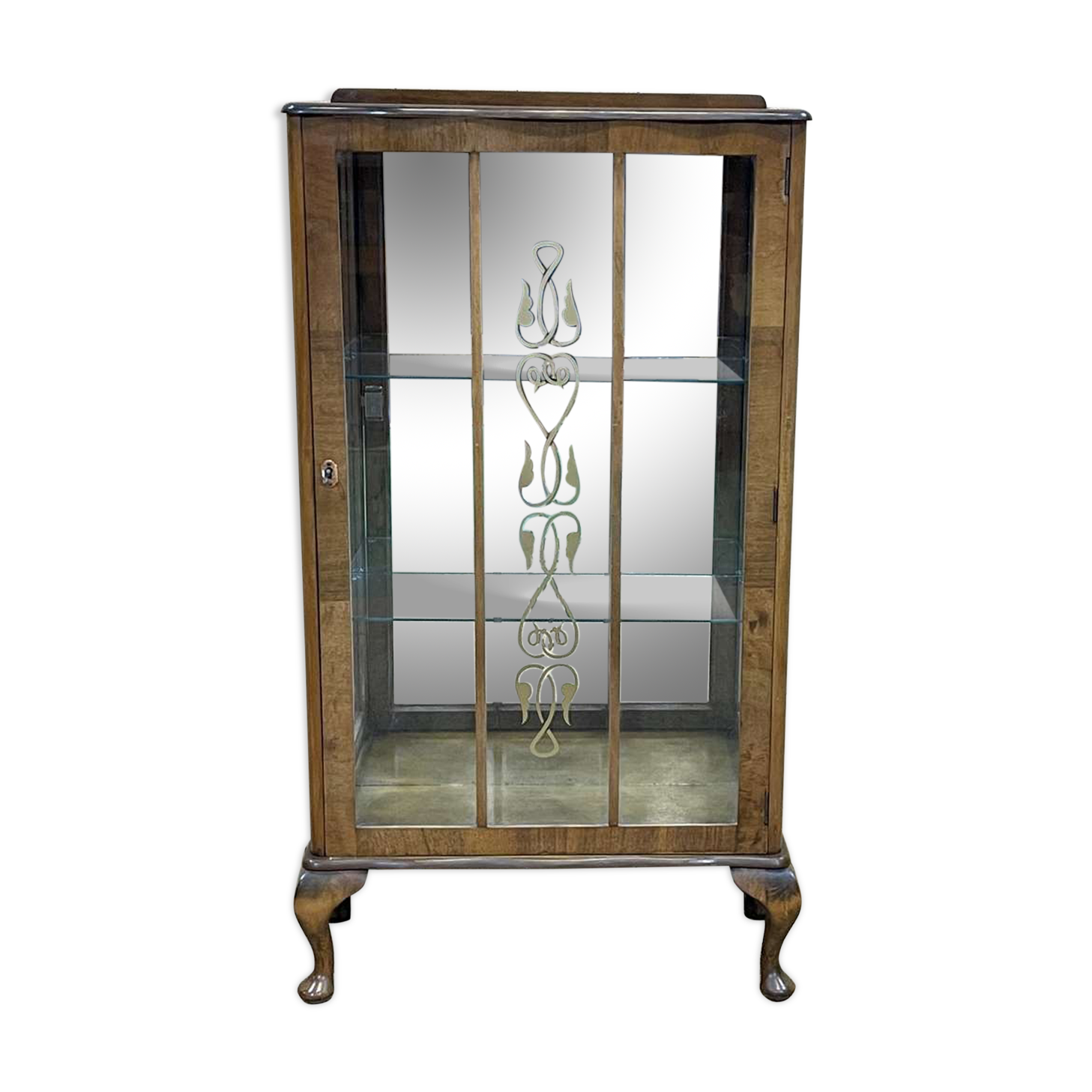 English walnut showcase from the 1950s