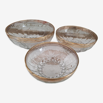 Set of 3 nesting bowls in old glass gilded pedestal pedestal glass balls