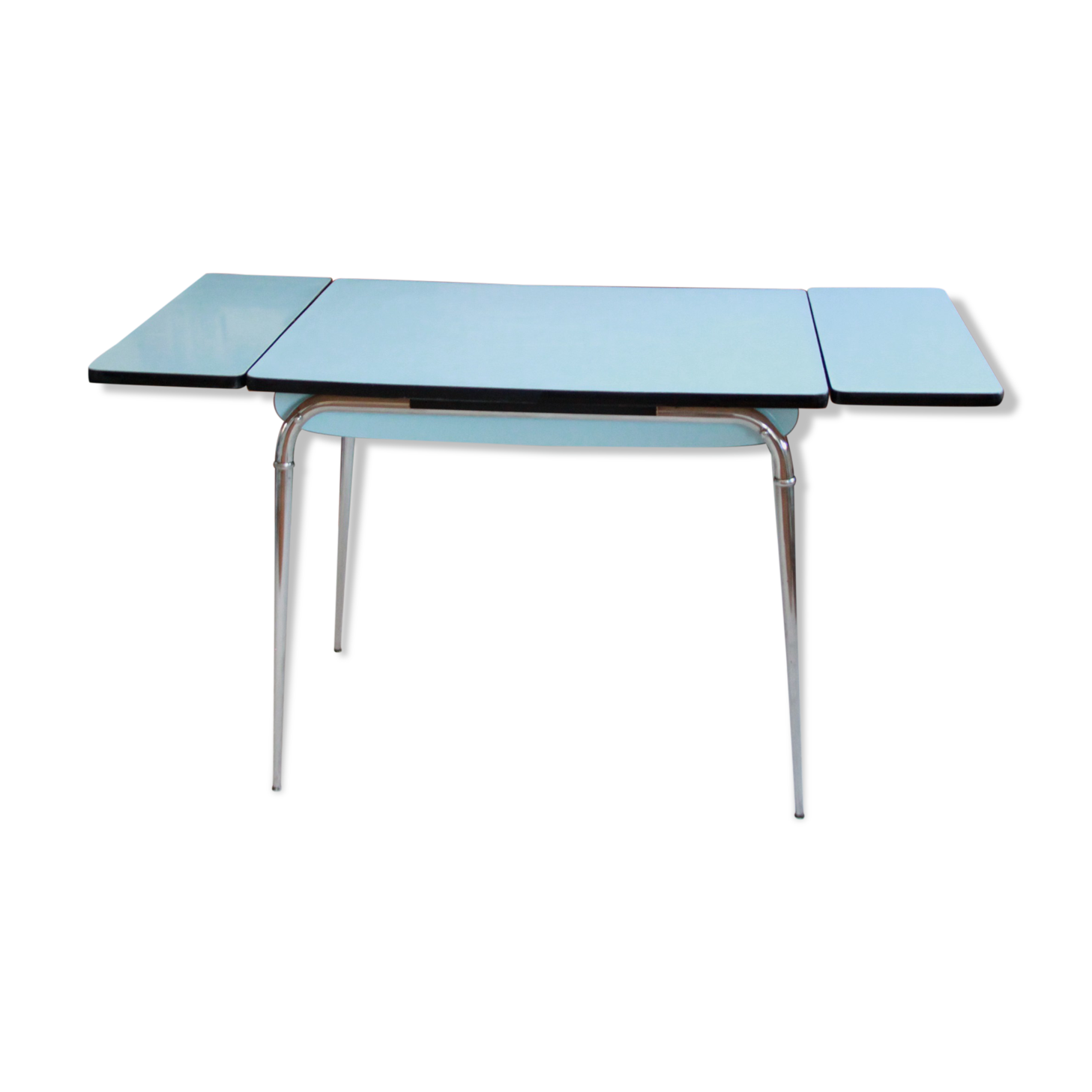 Blue formica table extensions and 2 drawers